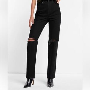 Express Super High Waisted Black Rinse Ripped Modern Straight Jeans